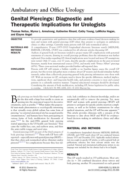 Genital Piercings: Diagnostic and Therapeutic Implications for Urologists Thomas Nelius, Myrna L