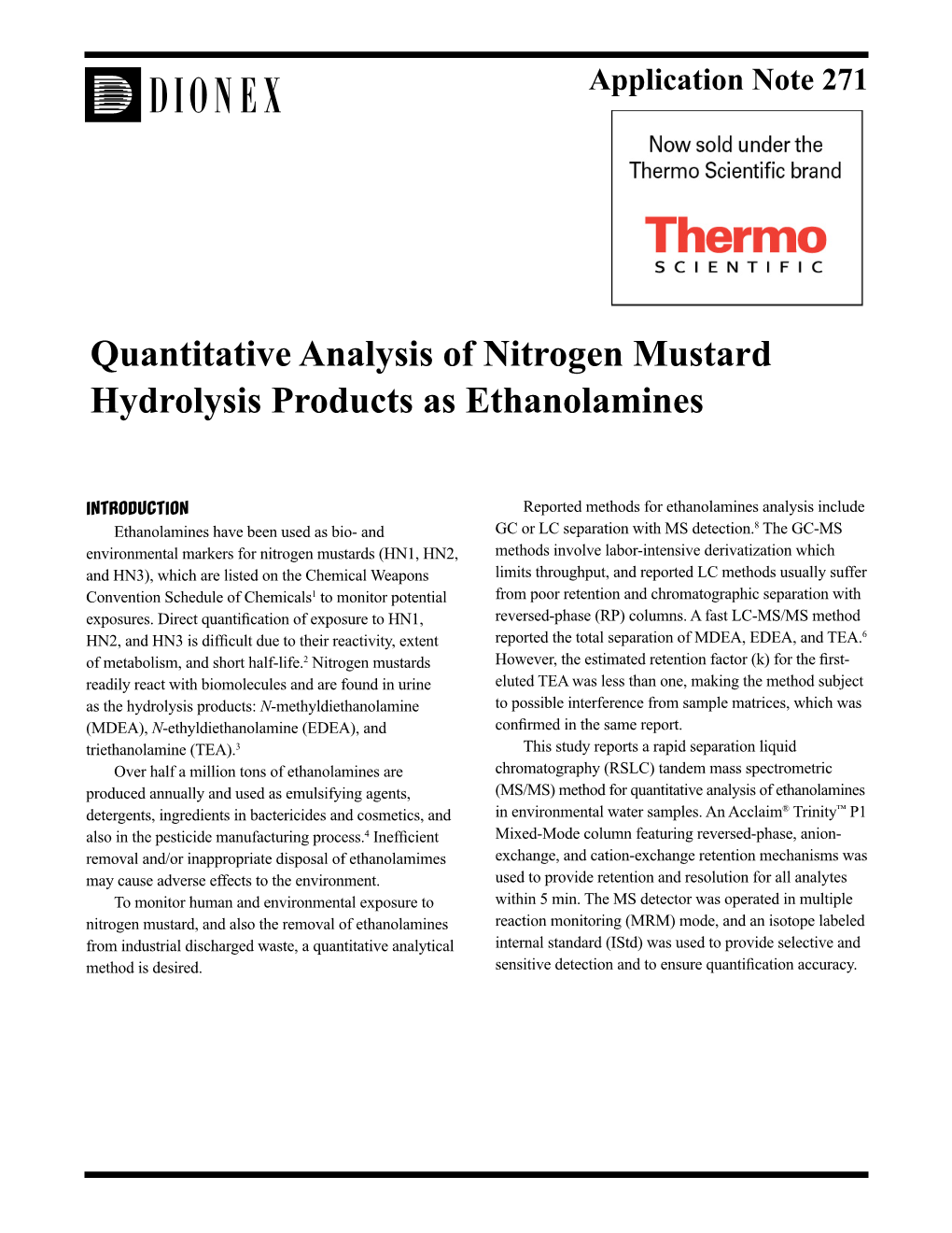 Quantitative Analysis of Nitrogen Mustard Hydrolysis Products As Ethanolamines