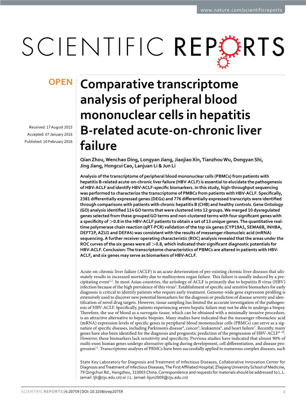 Comparative Transcriptome Analysis of Peripheral Blood Mononuclear