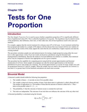 Tests for One Proportion