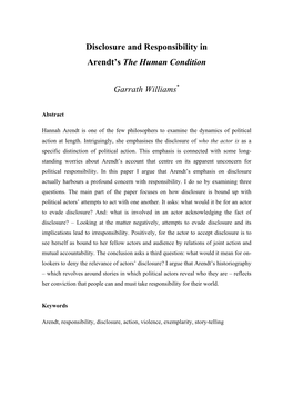 Disclosure and Responsibility in Arendt's the Human Condition