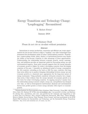 Energy Transitions and Technology Change: “Leapfrogging” Reconsidered