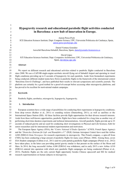 Hypogravity Research and Educational Parabolic Flight Activities Conducted 3 in Barcelona: a New Hub of Innovation in Europe