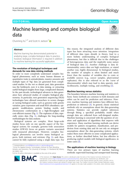 Machine Learning and Complex Biological Data Chunming Xu1,2* and Scott A