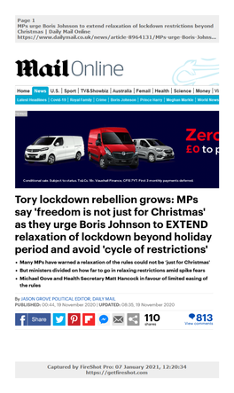 As They Urge Boris Johnson to EXTEND Relaxation of Lockdown Beyond Holiday Period and Avoid 'Cycle of Restrictions'
