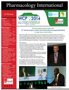 Pharmacology International No. 83 December 2014 the Semi-Annual Newsletter from the International Union of Basic and Clinical Pharmacology