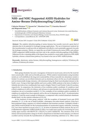 NHI- and NHC-Supported Al(III) Hydrides for Amine–Borane Dehydrocoupling Catalysis