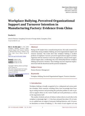 Workplace Bullying, Perceived Organizational Support and Turnover Intention in Manufacturing Factory: Evidence from China