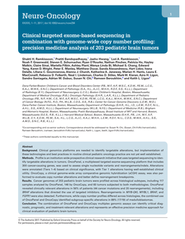 Clinical Targeted Exome-Based Sequencing in Combination with Genome-Wide Copy Number Proﬁling: Precision Medicine Analysis of 203 Pediatric Brain Tumors