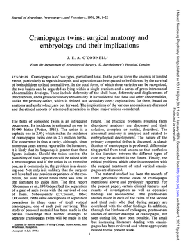 Craniopagus Twins: Surgical Anatomy and Embryology and Their Implications