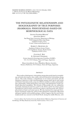 The Phylogenetic Relationships and Biogeography of True Porpoises (Mammalia: Phocoenidae) Based on Morphological Data