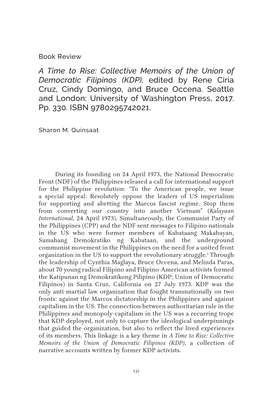 Collective Memoirs of the Union of Democratic Filipinos (KDP), Edited by Rene Ciria Cruz, Cindy Domingo, and Bruce Occena