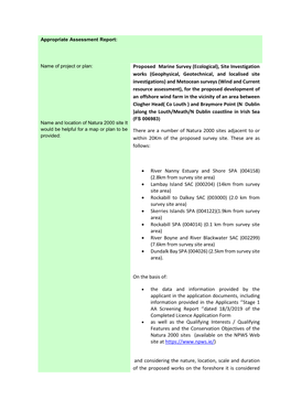 Proposed Marine Survey (Ecological), Site Investigation Works (Geophysical, Geotechnical, and Localised Site Investigations)