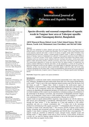 Species Diversity and Seasonal Composition of Aquatic Weeds In