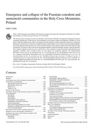 Emergence and Collapse of the Frasnian Conodont and Ammonoid Communities in the Holy Cross Mountains, Poland