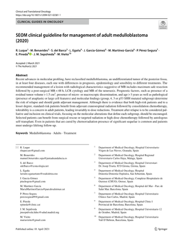 SEOM Clinical Guideline for Management of Adult Medulloblastoma (2020)