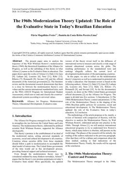 The 1960S Modernization Theory Updated: the Role of the Evaluative State in Today's Brazilian Education