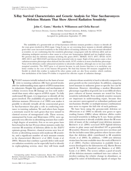 X-Ray Survival Characteristics and Genetic Analysis for Nine Saccharomyces Deletion Mutants That Show Altered Radiation Sensitivity