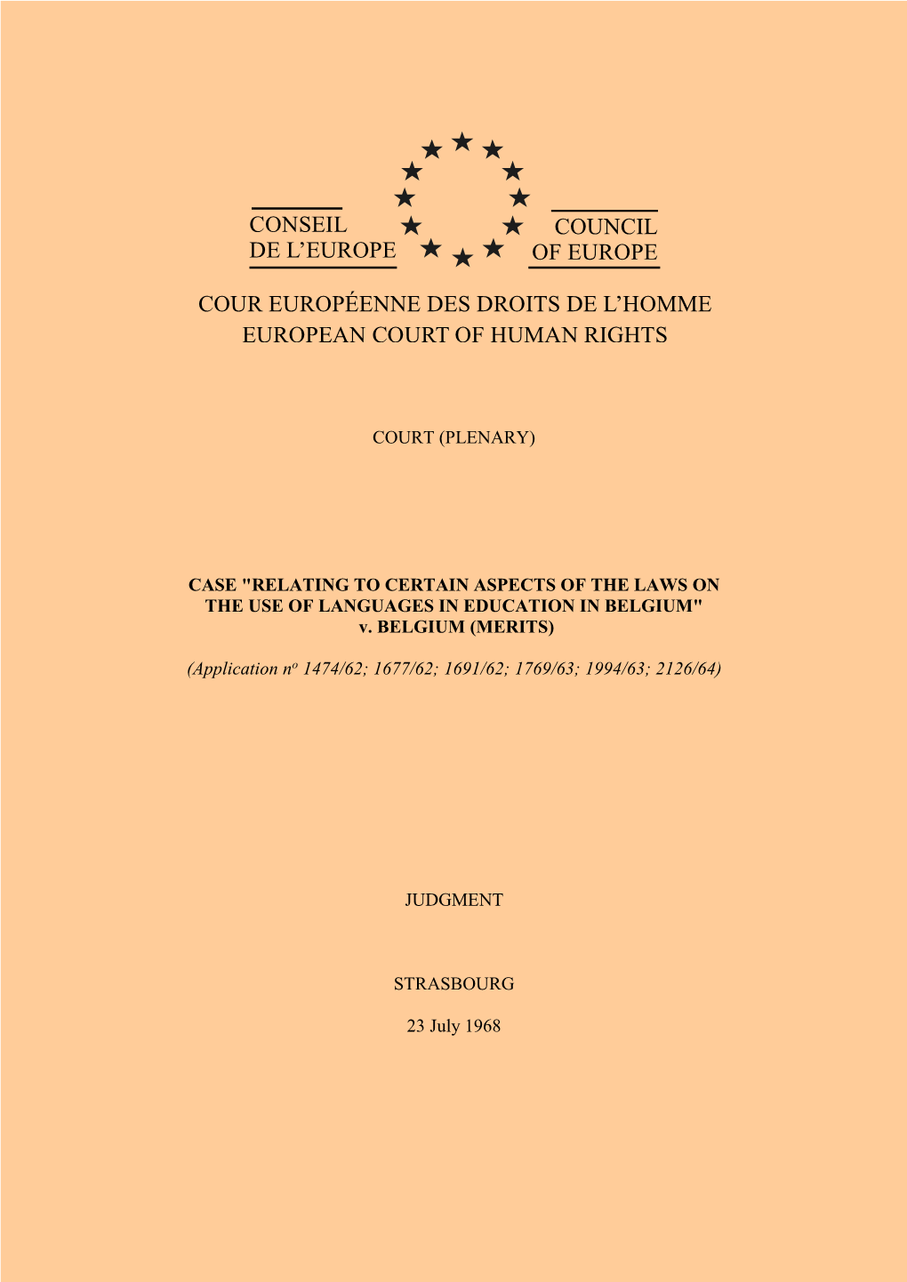 Conseil De L'europe Council of Europe Cour Européenne Des Droits De L