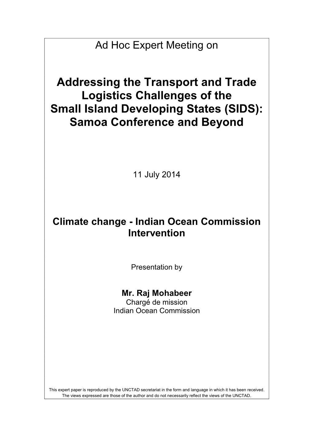 Climate Change - Indian Ocean Commission Intervention