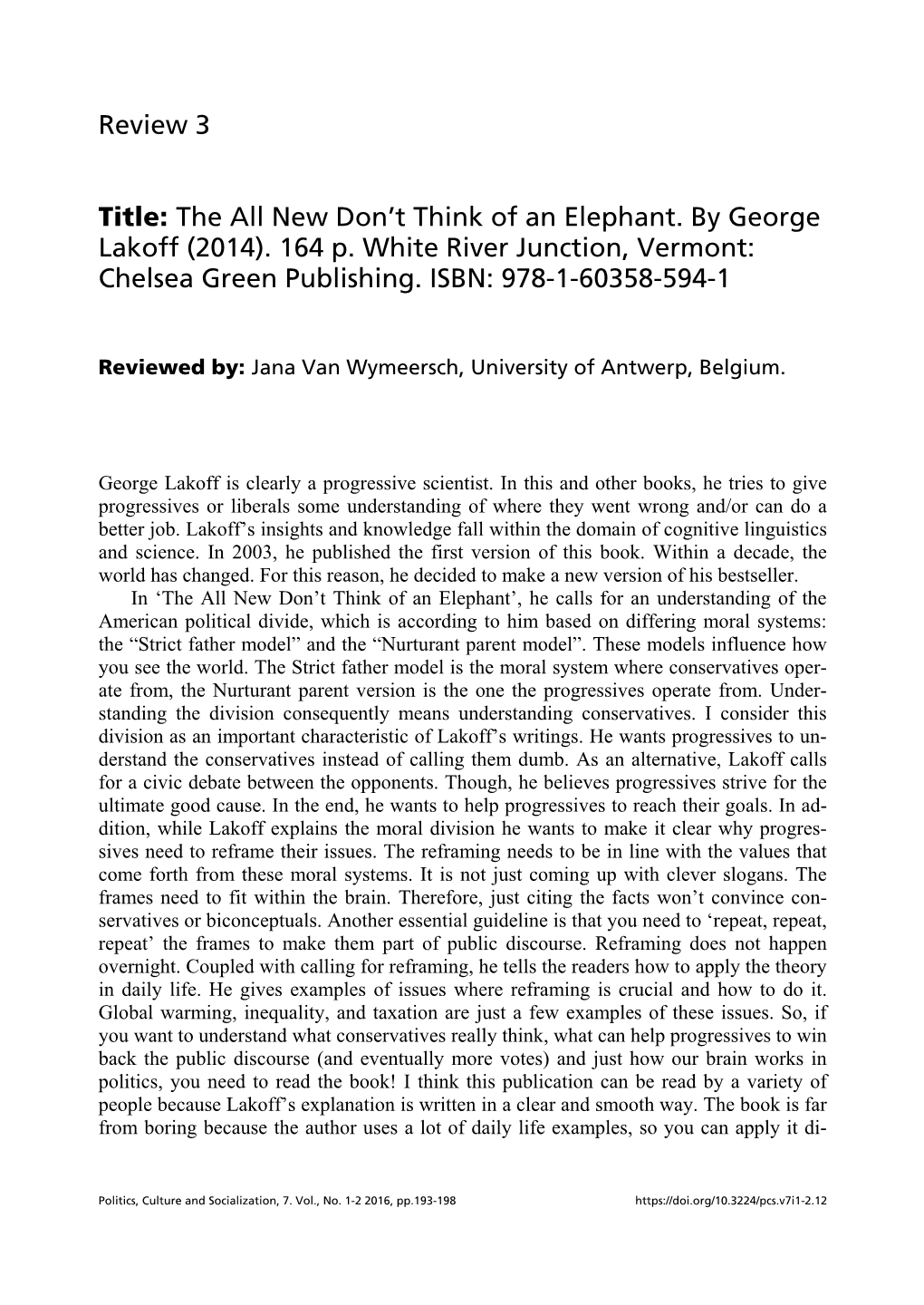 Review: the All New Don't Think of an Elephant. by George Lakoff (2014)