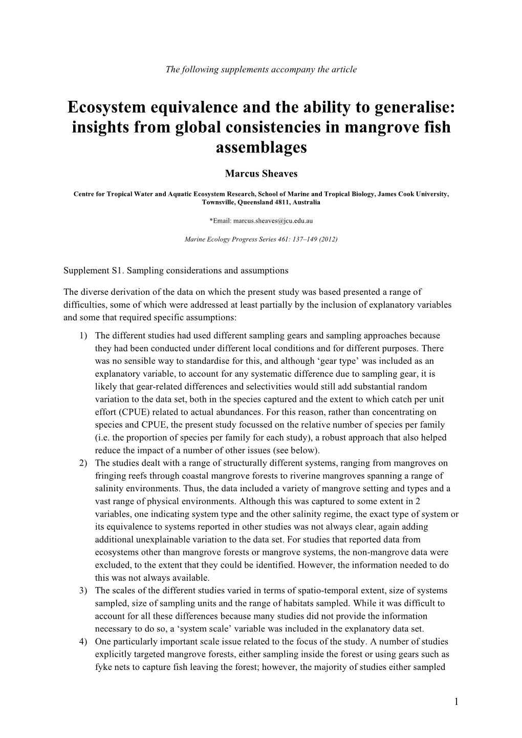 Insights from Global Consistencies in Mangrove Fish Assemblages