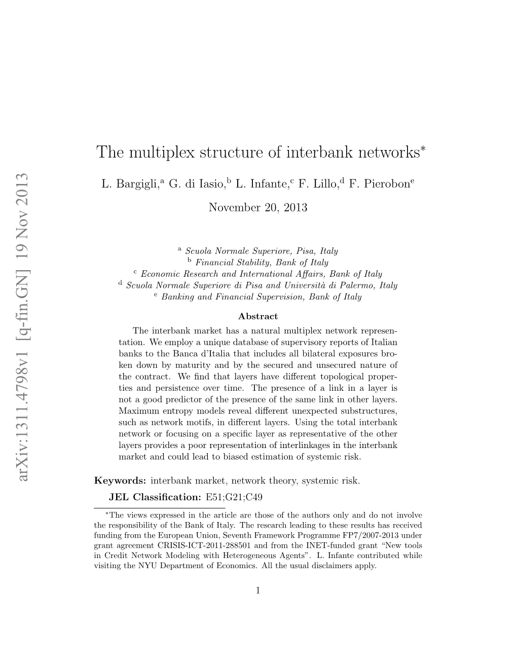 The Multiplex Structure of Interbank Networks Arxiv:1311.4798V1 [Q-Fin