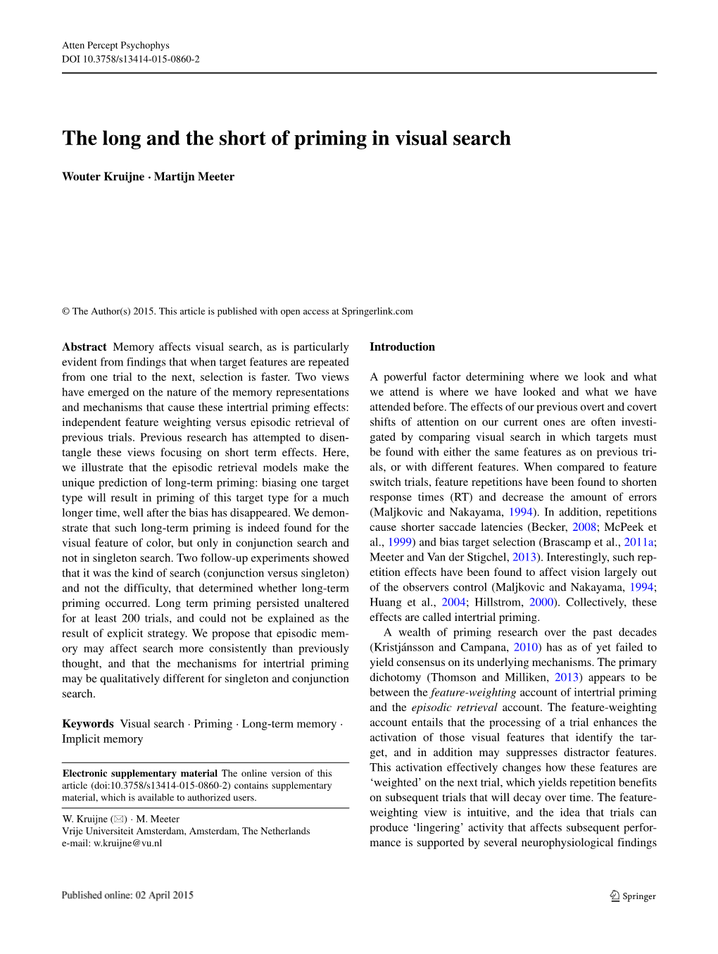 The Long and the Short of Priming in Visual Search