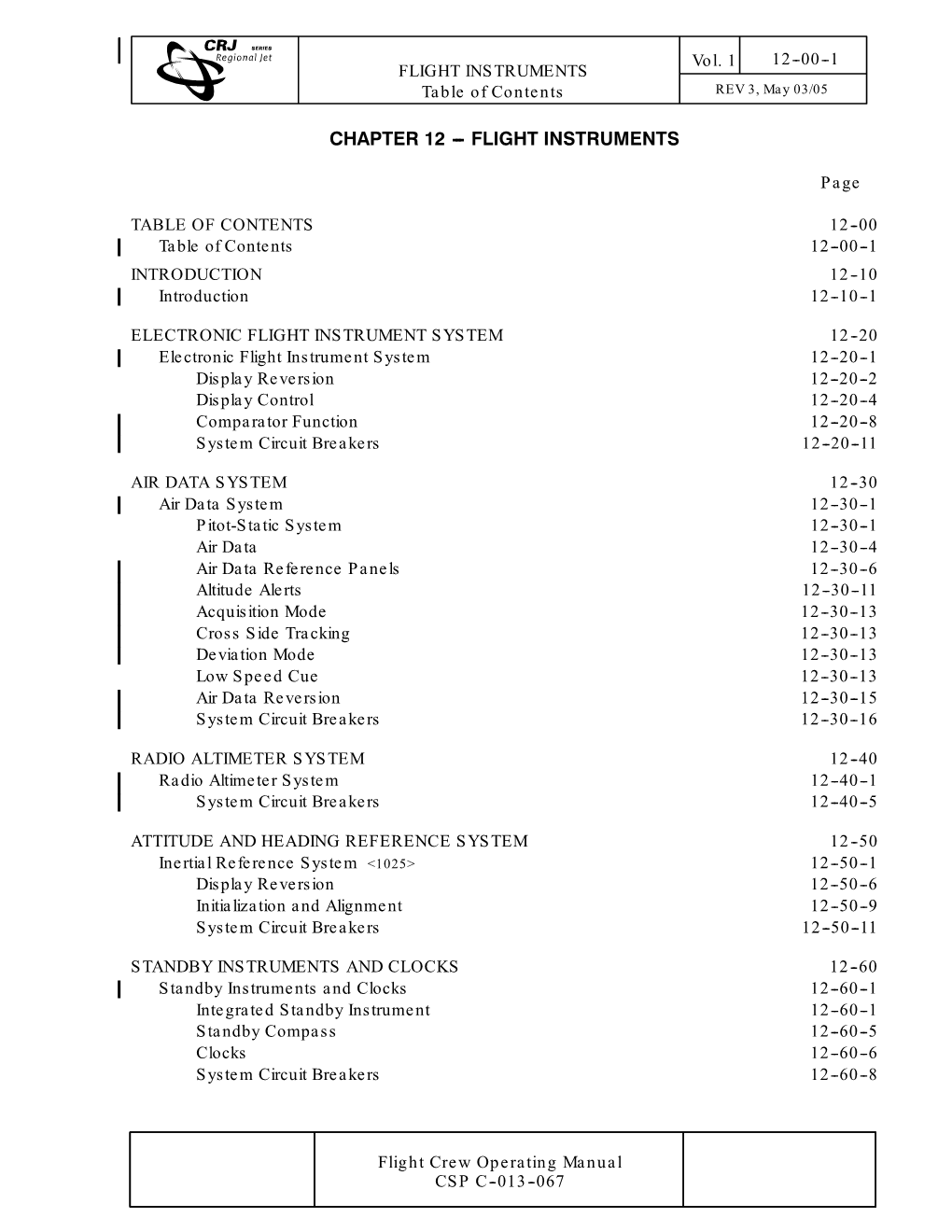 FLIGHT INSTRUMENTS Table of Contents REV 3, May 03/05