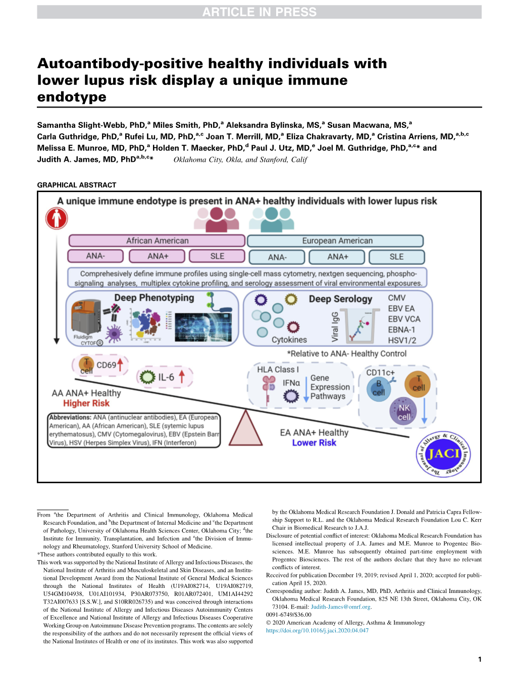 Autoantibody-Positive Healthy Individuals with Lower Lupus Risk Display a Unique Immune Endotype