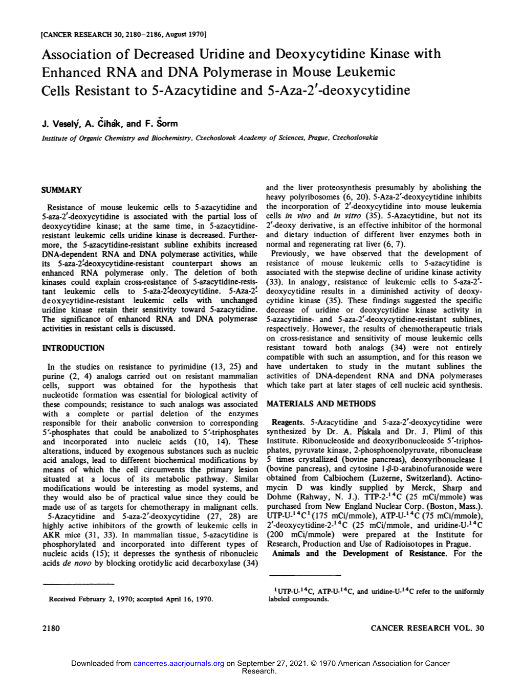 Association of Decreased Uridine and Deoxycytidine Kinase With