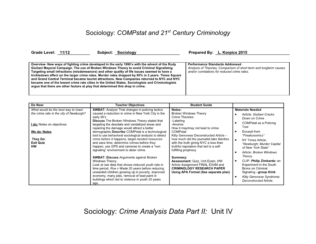 Sociology: Compstat and 21St Century Criminology