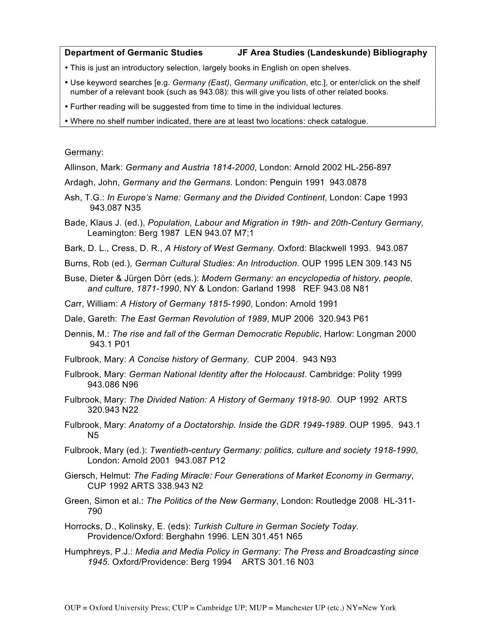 Germany and Austria 1814-2000, London: Arnold 2002 HL-256-897 Ardagh, John, Germany and the Germans