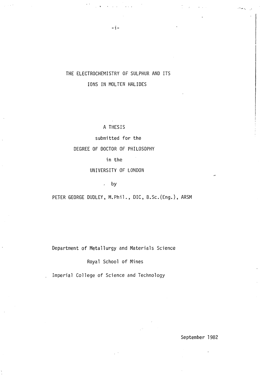 The Electrochemistry of Sulphur and Its Ions In