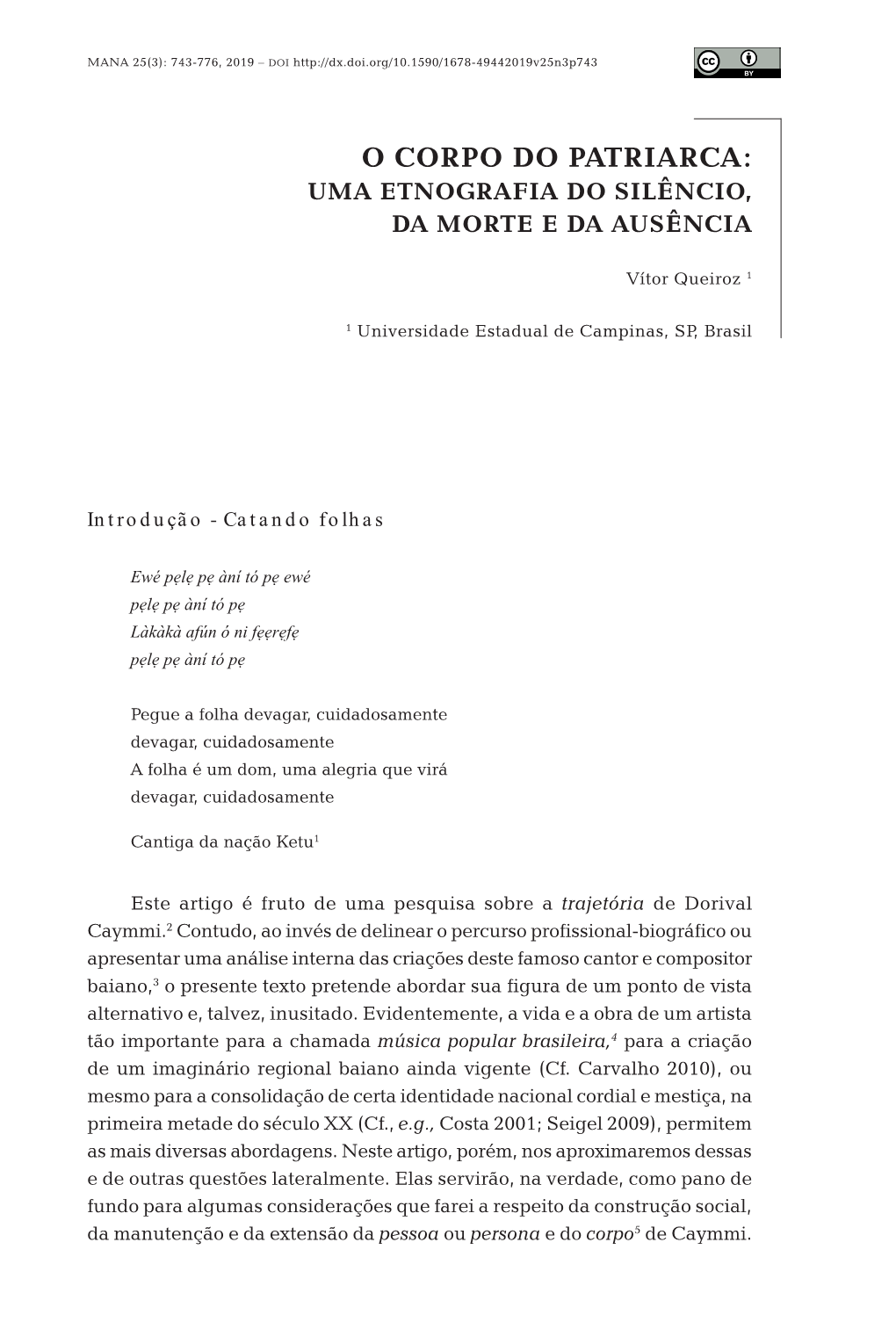 O Corpo Do Patriarca: Uma Etnografia Do Silêncio, Da Morte E Da Ausência