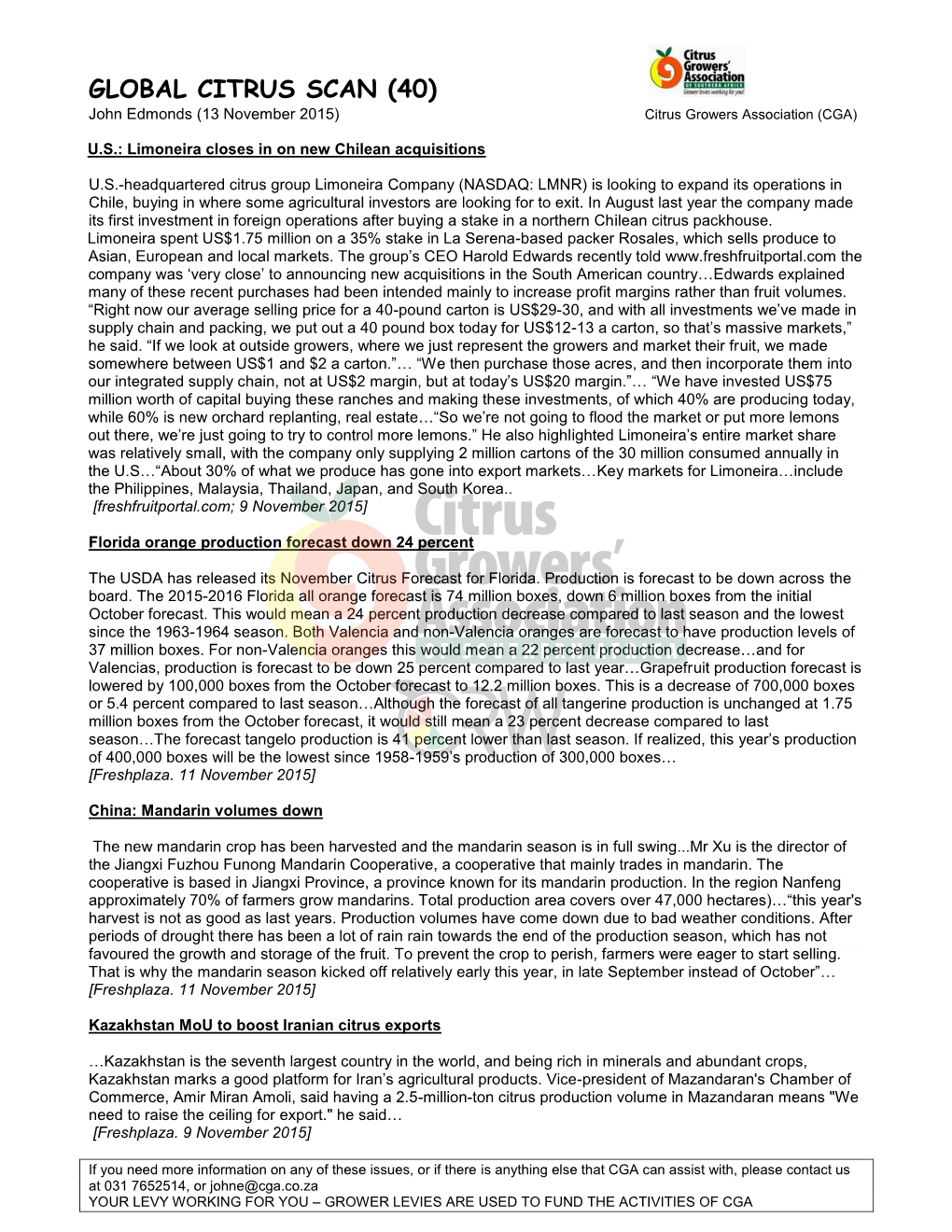 GLOBAL CITRUS SCAN (40) John Edmonds (13 November 2015) Citrus Growers Association (CGA)