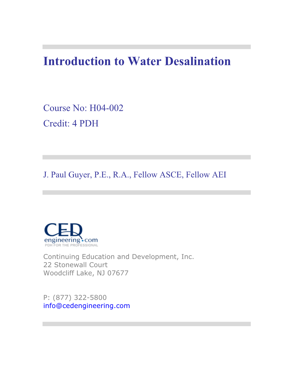 Introduction to Water Desalination