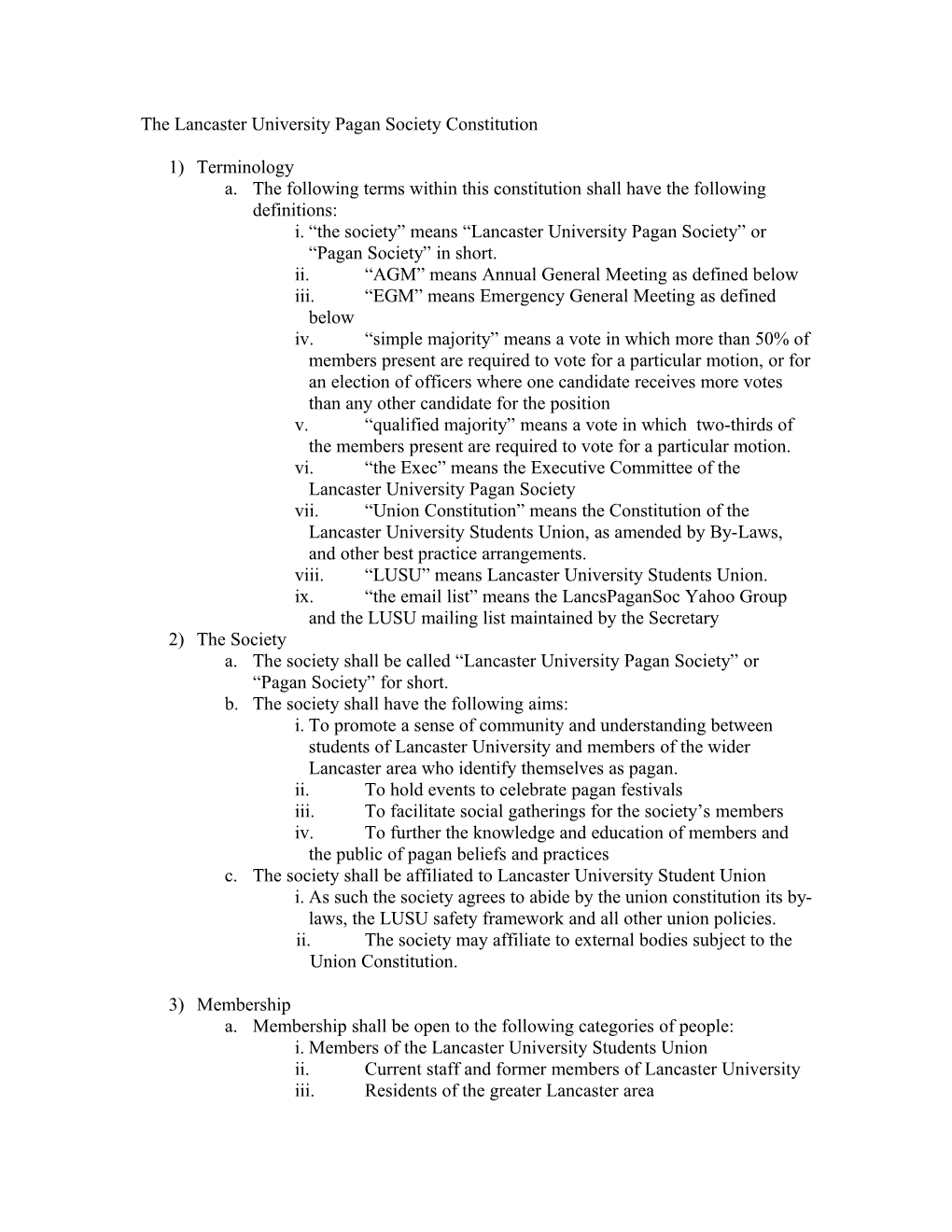 The Lancaster University Pagan Society Constitution