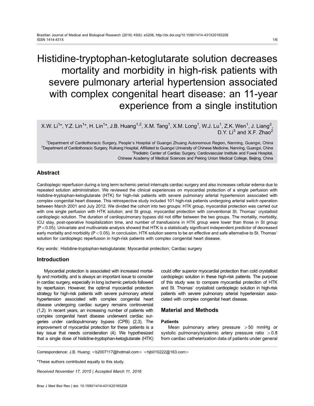 Histidine-Tryptophan-Ketoglutarate Solution Decreases Mortality and Morbidity in High-Risk Patients with Severe Pulmonary Arteri