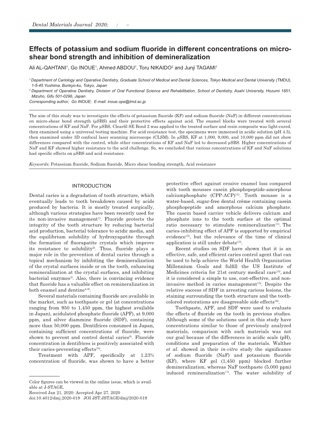 Effects of Potassium and Sodium Fluoride in Different