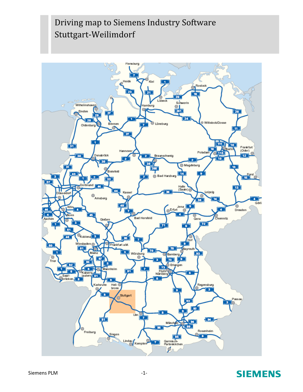 Driving Map to Siemens Industry Software Stuttgart-Weilimdorf