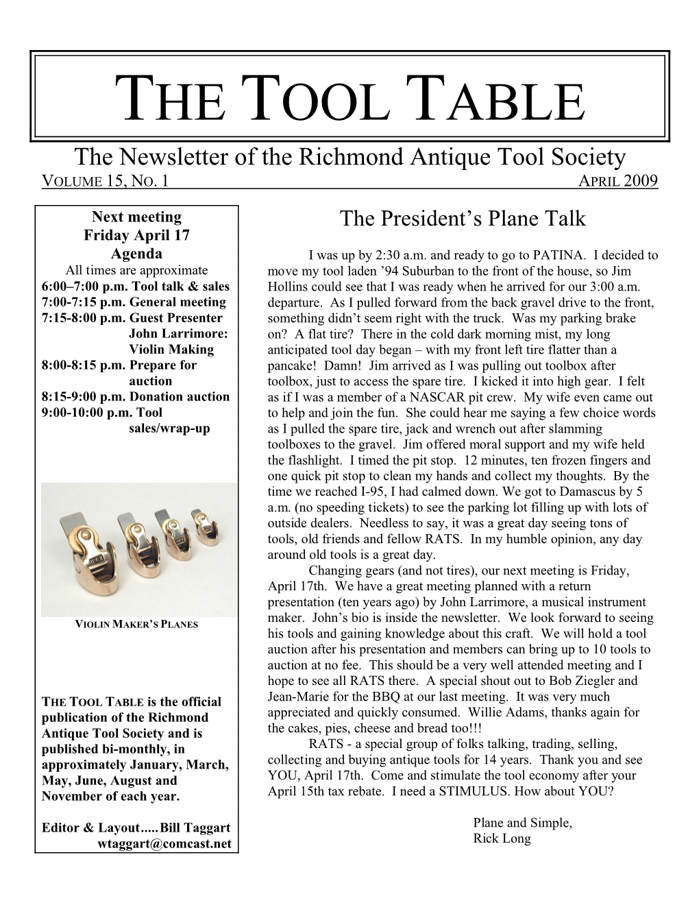 THE TOOL TABLE the Newsletter of the Richmond Antique Tool Society VOLUME 15, NO