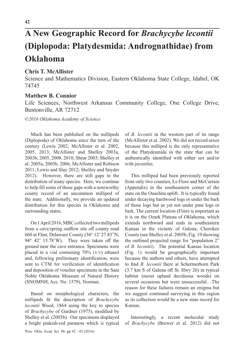 Diplopoda: Platydesmida: Andrognathidae) from Oklahoma Chris T