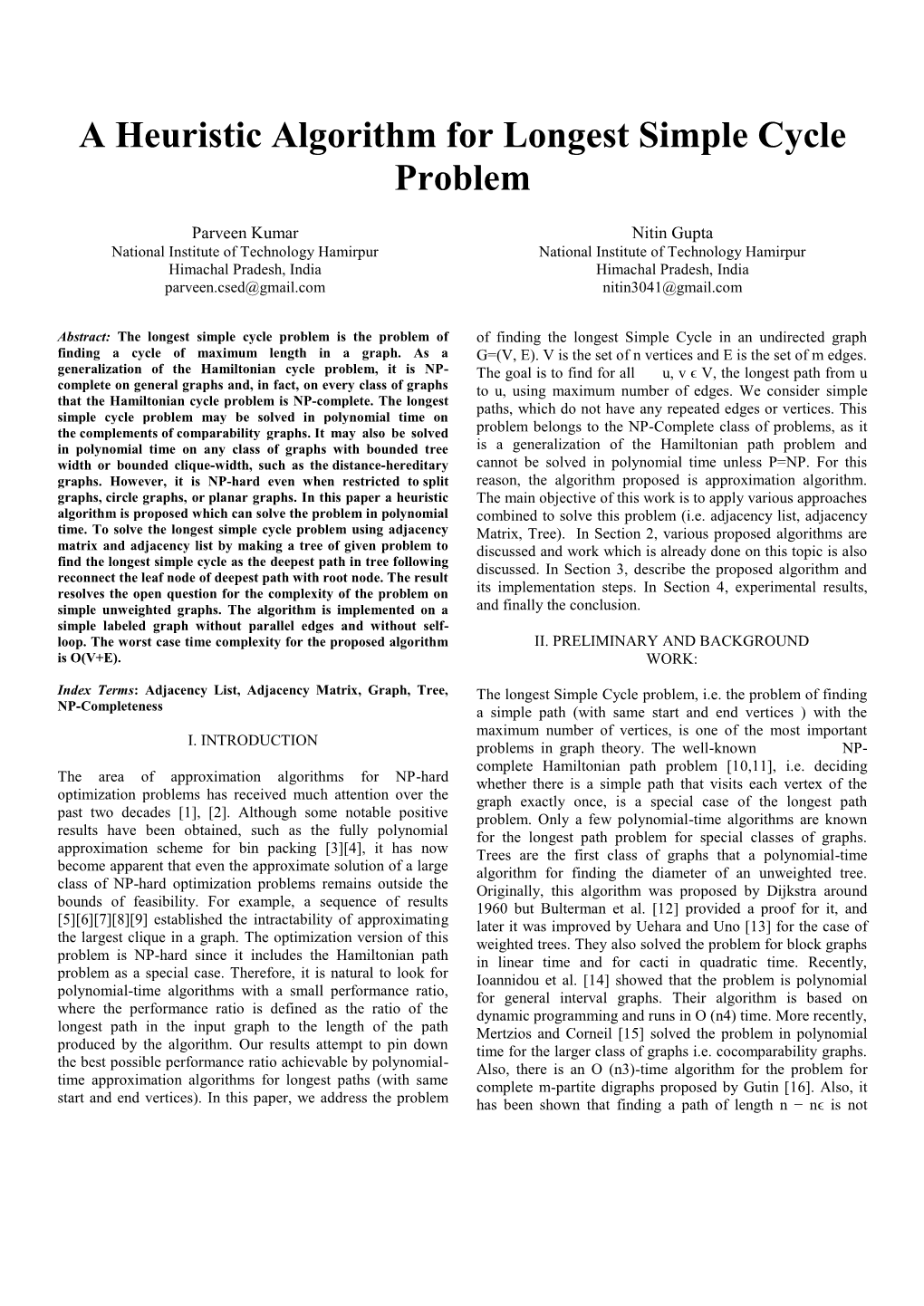 A Heuristic Algorithm for Longest Simple Cycle Problem