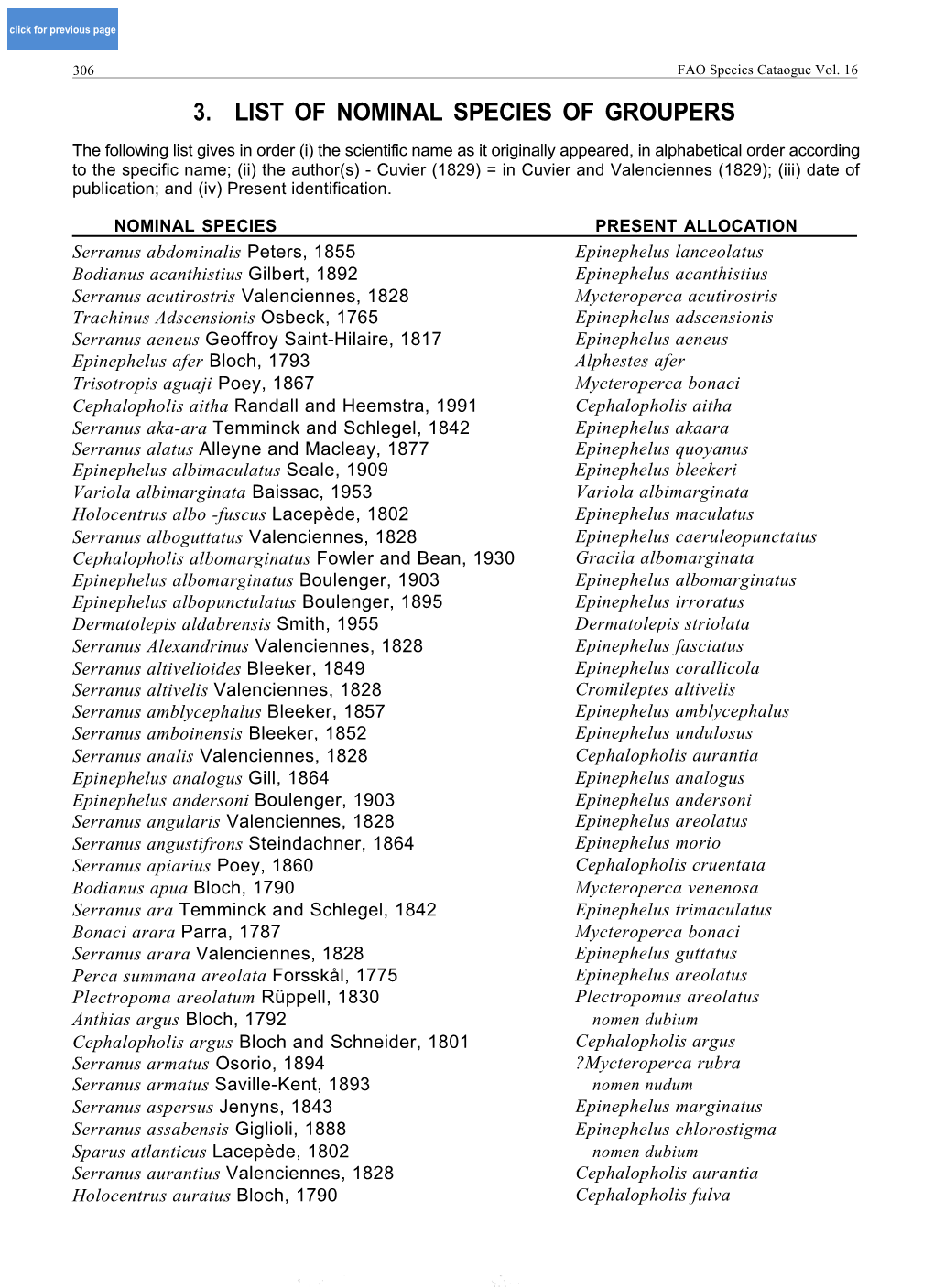 3. List of Nominal Species of Groupers