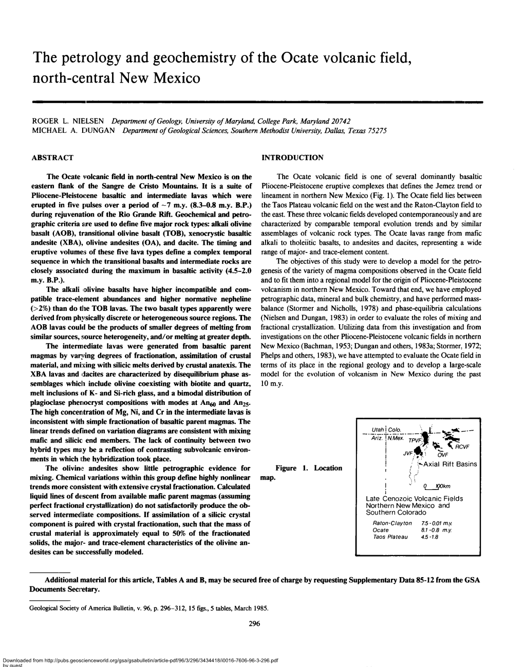 The Petrology and Geochemistry of the Ocate Volcanic Field, North-Central New Mexico