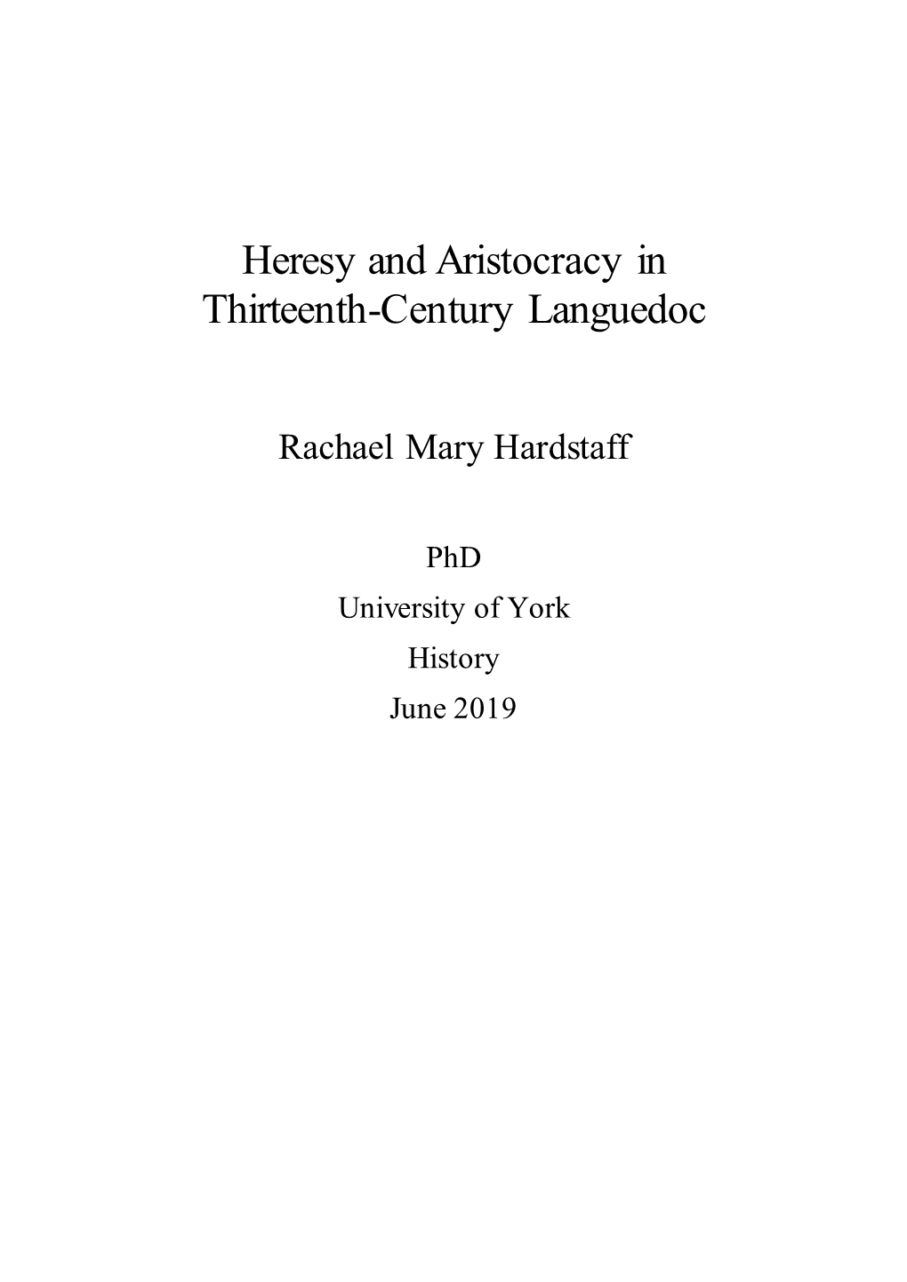 Heresy and Aristocracy in Thirteenth-Century Languedoc