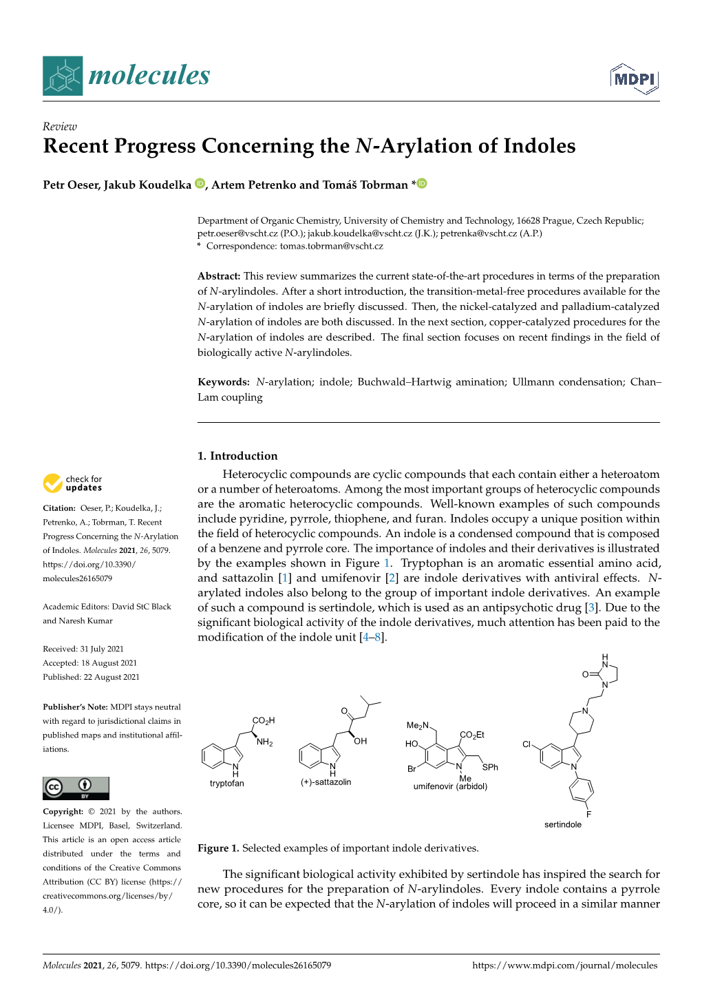 Recent Progress Concerning the N-Arylation of Indoles