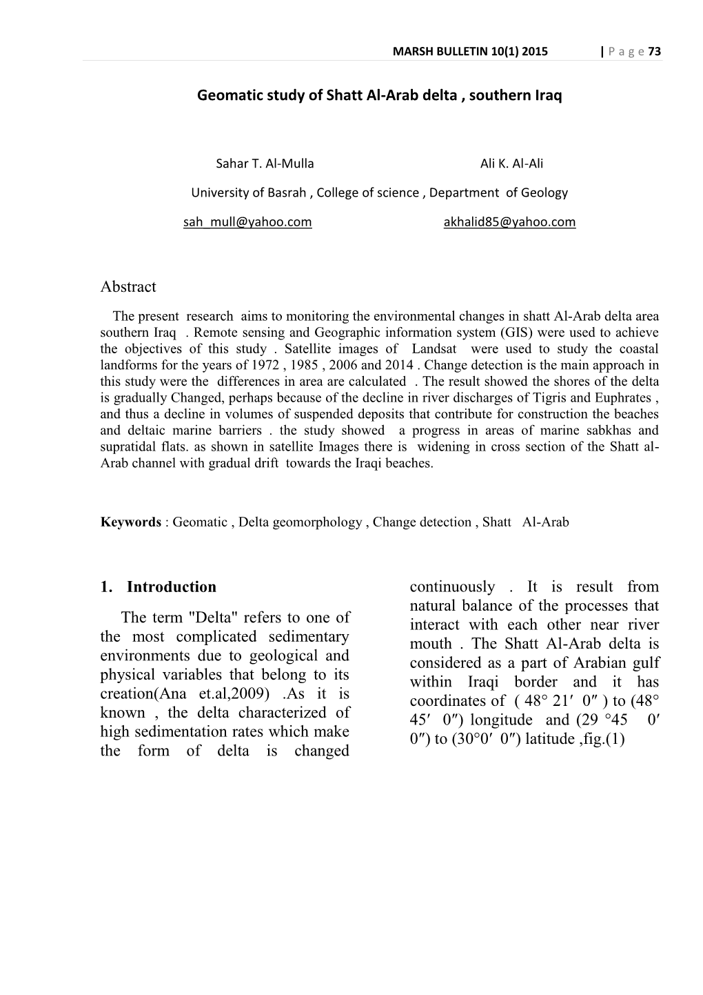 Geomatic Study of Shatt Al-Arab Delta , Southern Iraq