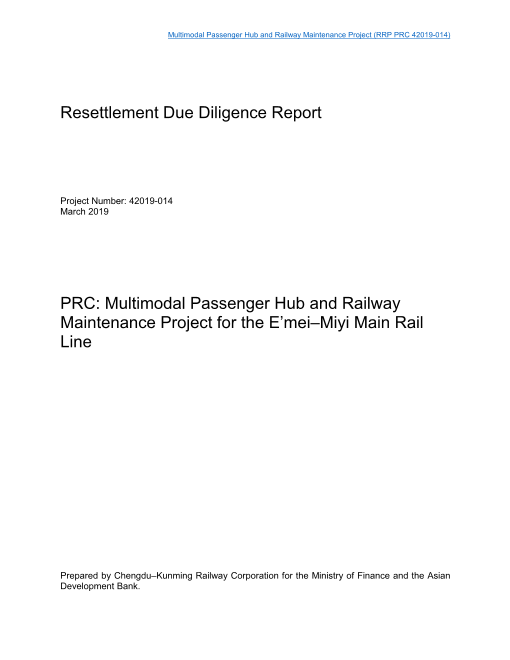 Resettlement Due Diligence Report